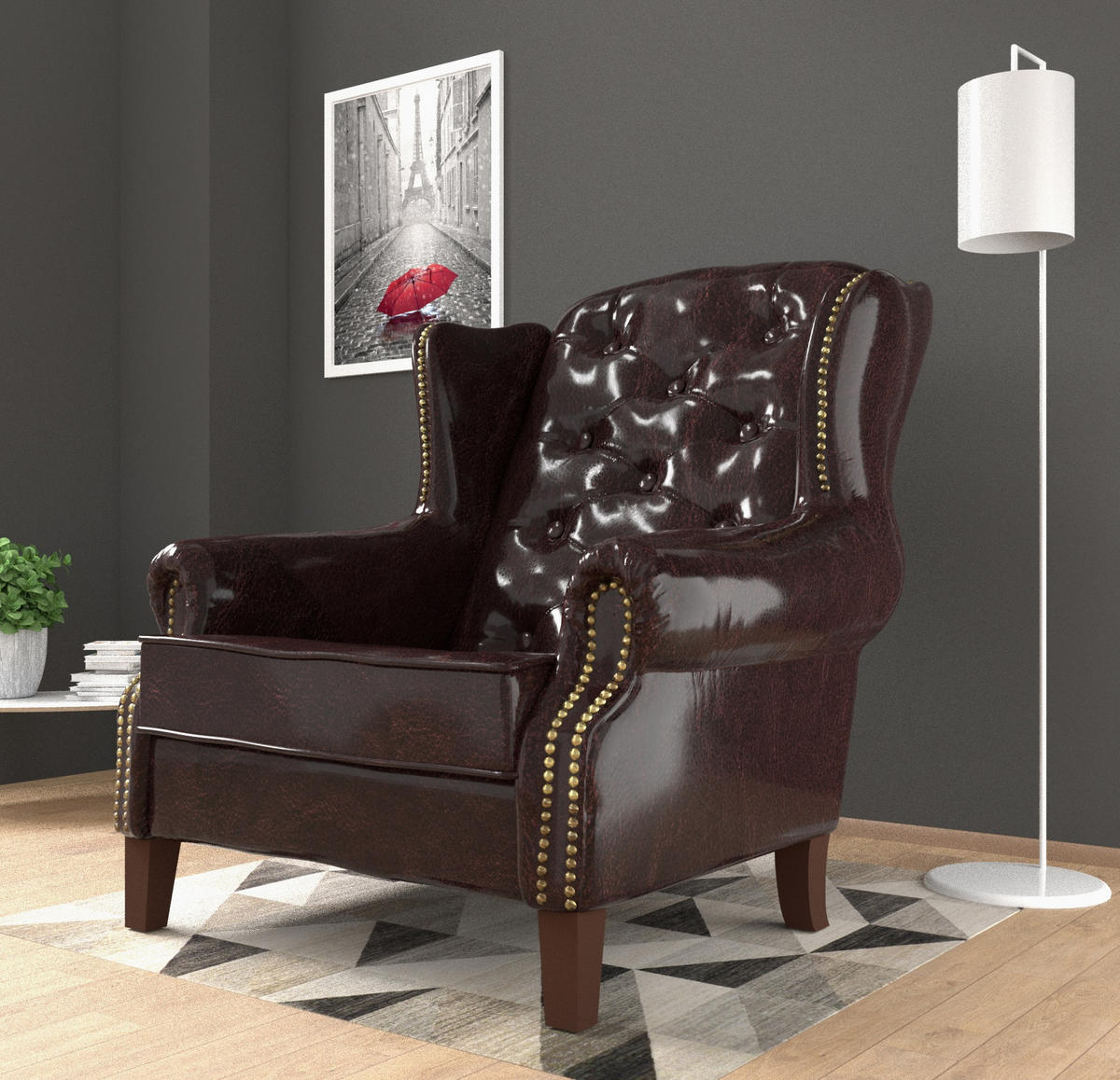CHESTERFIELD-SESSEL Lento Braun vegan Leder - Graubraun/Braun, Holz/Textil (102/102/93cm) - S-Style Möbel