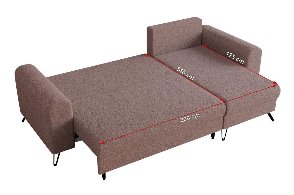 ECKSOFA Hugo Boucle Rosa - Schwarz/Rosa, Textil/Metall (242/140cm) - MKS