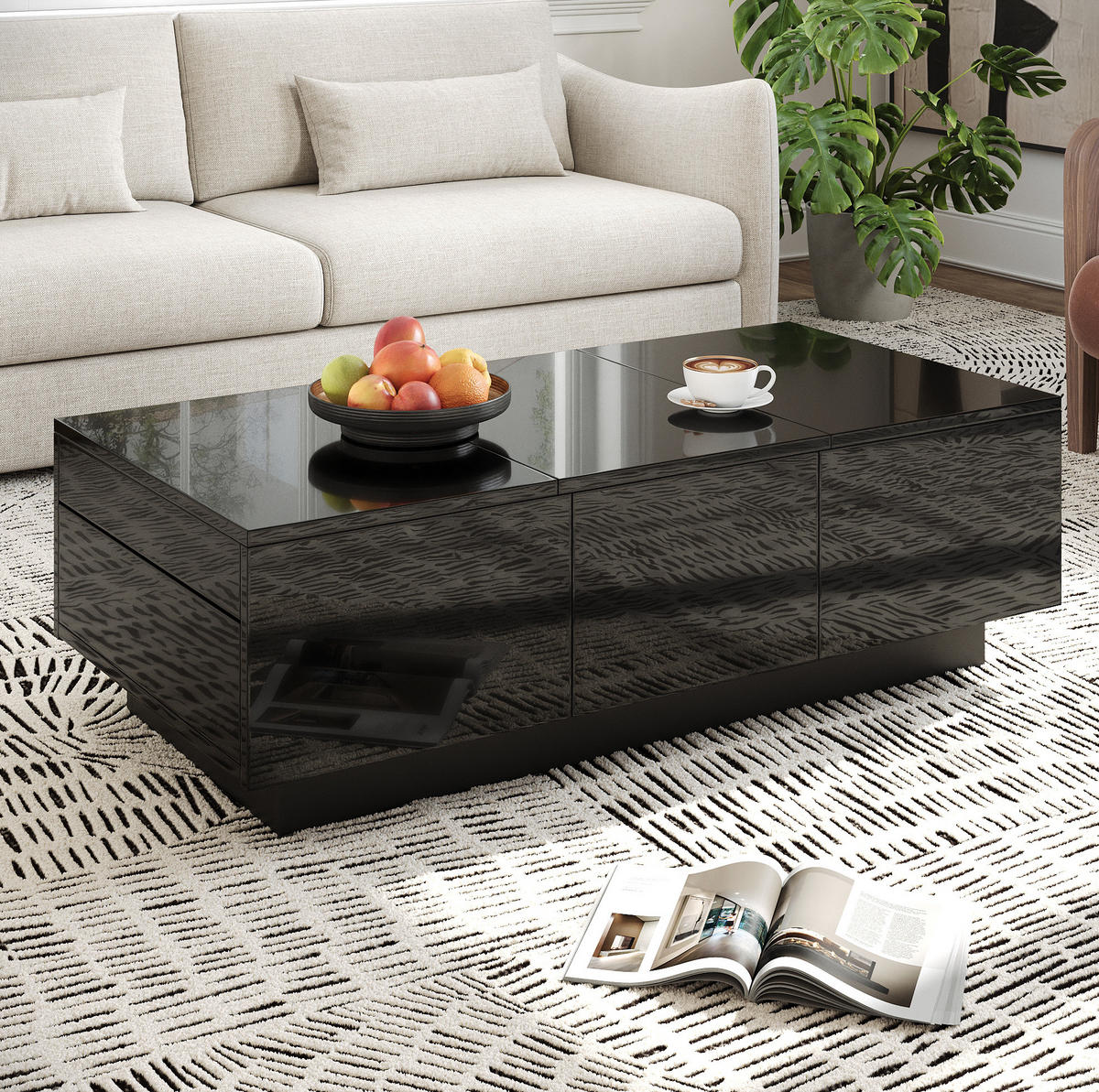 COUCHTISCH mit Schiebefächern 100 x 31 x 50 cm Schwarz Hochglanz - Schwarz, Holzwerkstoff (100/50/31cm) - Meubliv
