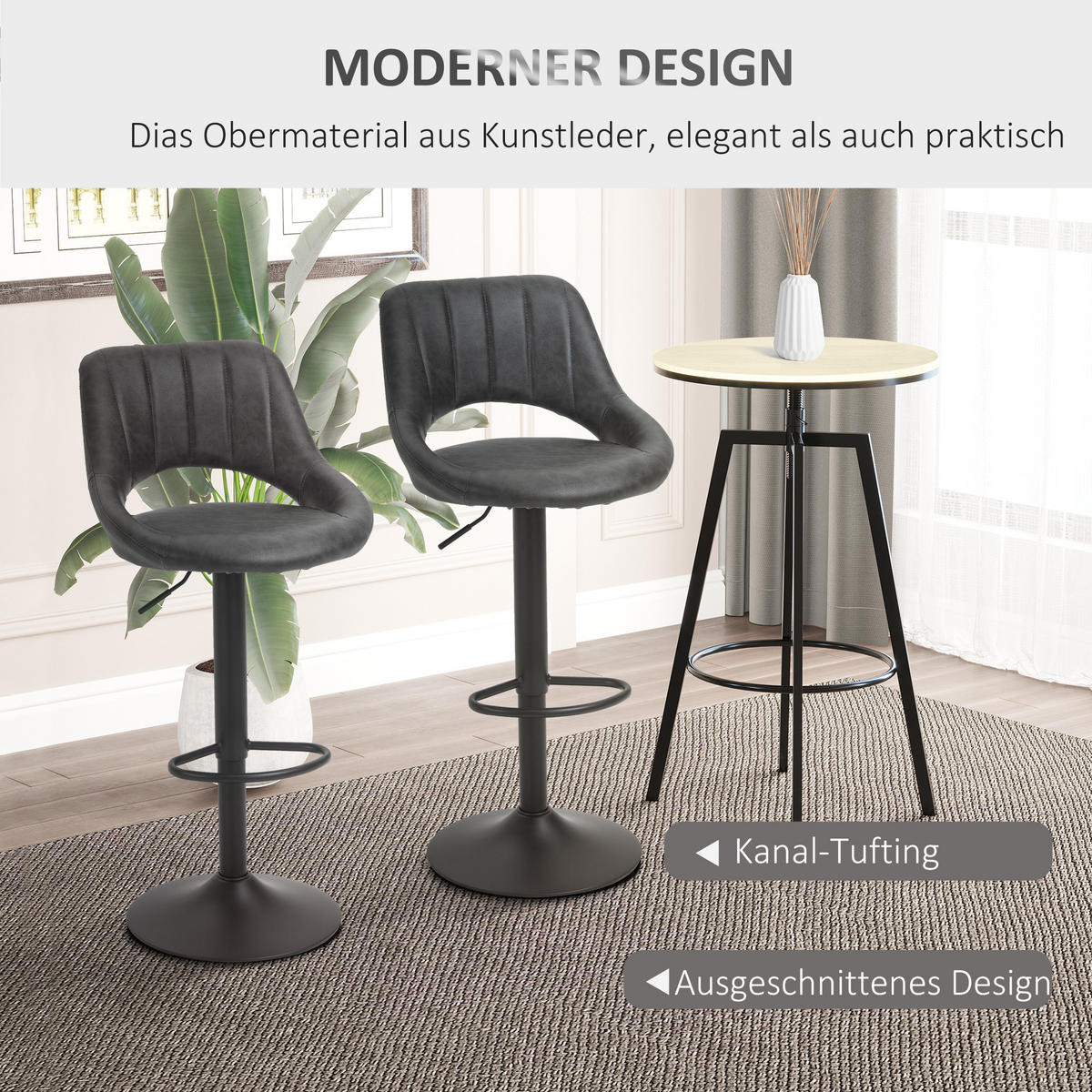 BARHOCKER 2er-Set Grau 52.0/47.0/109.0 cm - Grau, Leder (47/109/52cm)