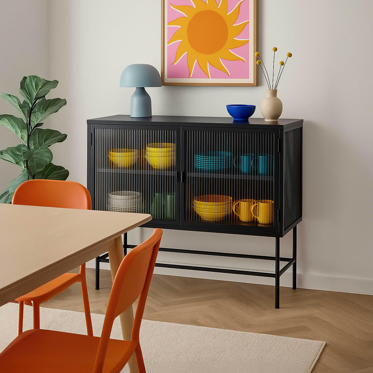 SIDEBOARD, Schwarz - Schwarz, Metall (43/90/110cm) - Oviala