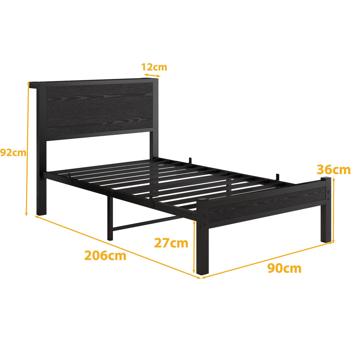 METALLBETT 90x200 cm Stauraum Kopfteil schwarz - Schwarz, Holzwerkstoff (90/200cm) - Fortuna Lai