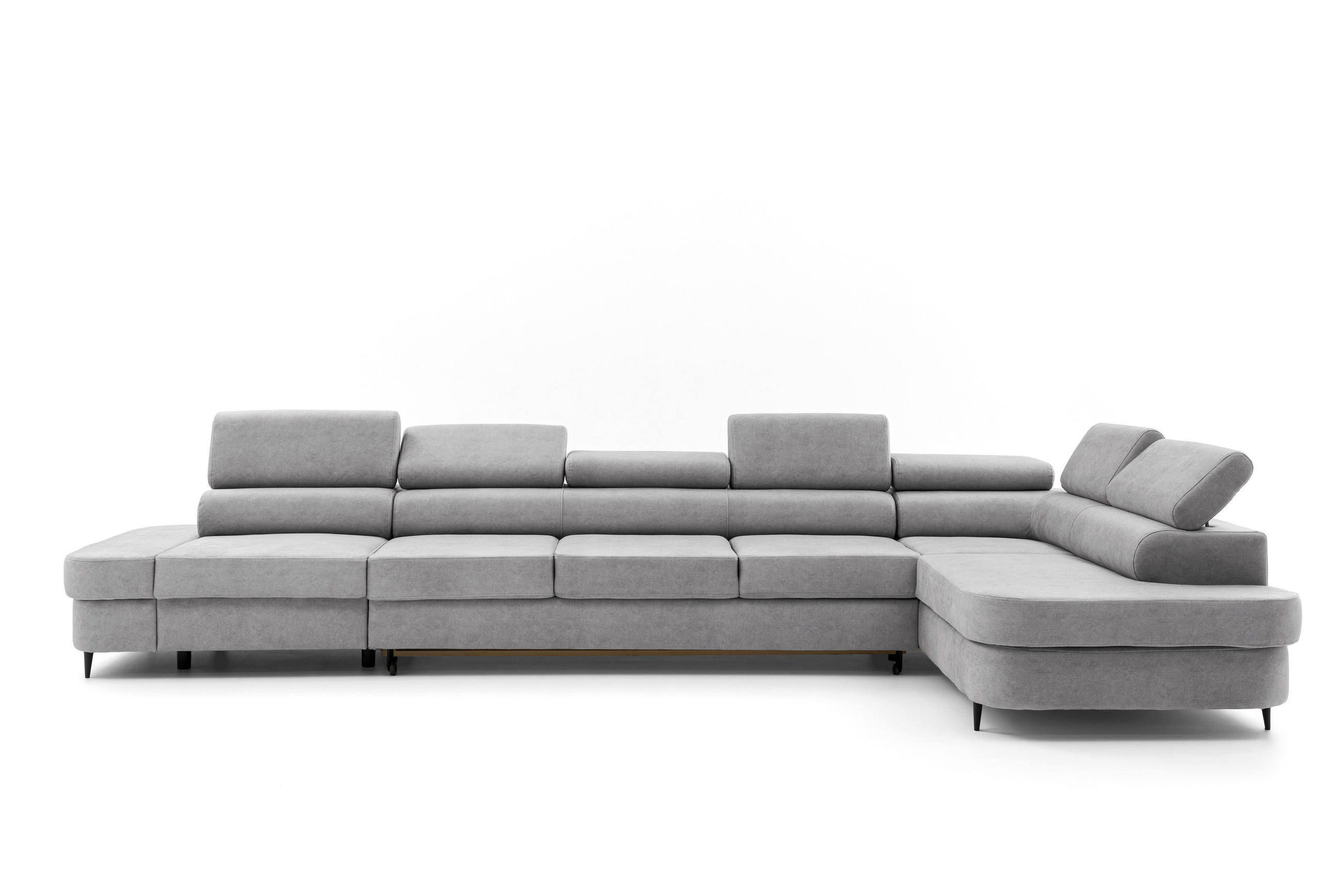 ECKSOFA PRIAM XXL L-Form Rechts mit Schlaffunktion 125x265 Velours Hellgrau - Hellgrau/Schwarz, Holz/Textil (203/420cm) - Muffo