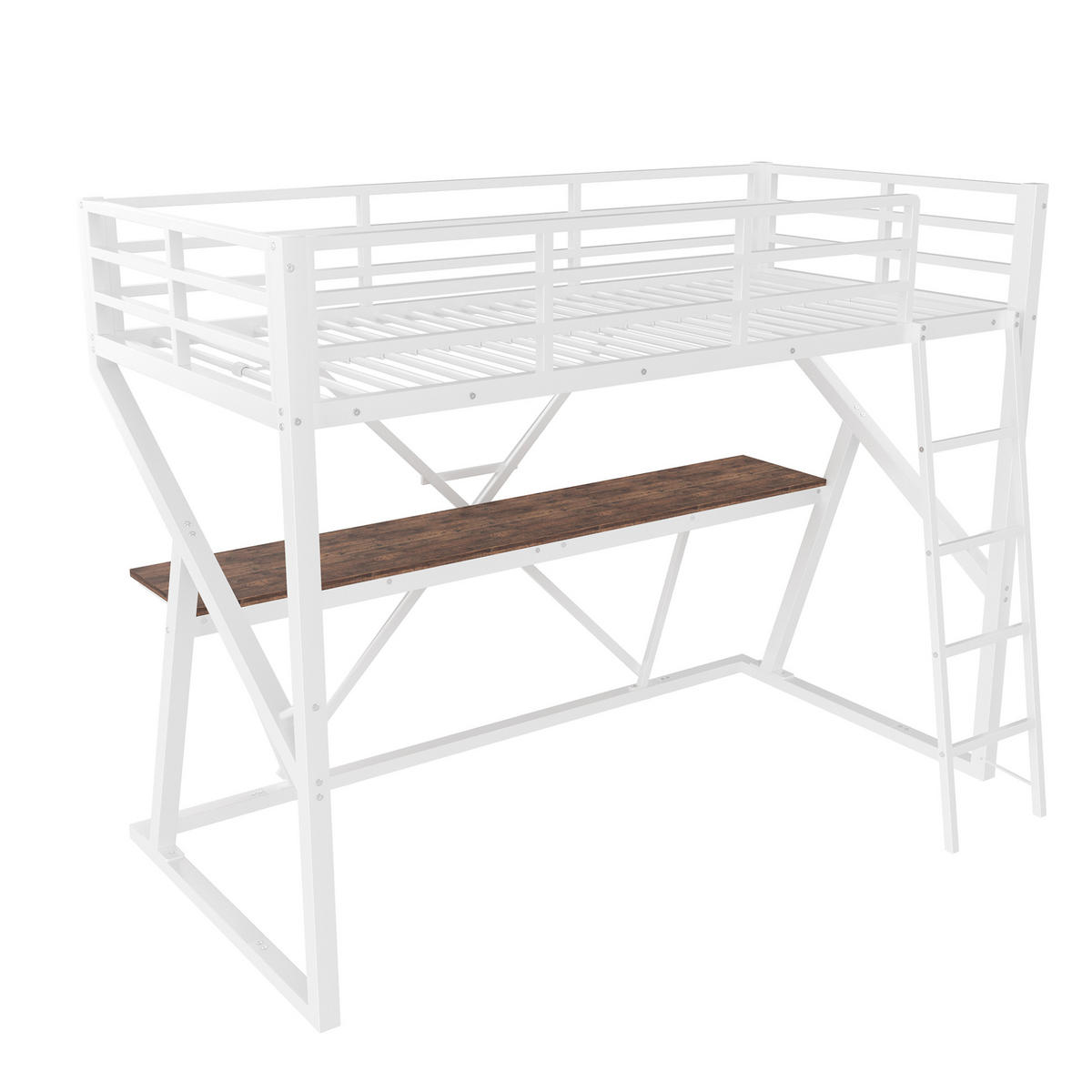 HOCHBETT 90/200 cm in Weiß mit Schreibtisch, Treppe und LED-Beleuchtung - Weiß, Metall (90/200cm) - Flora Grace