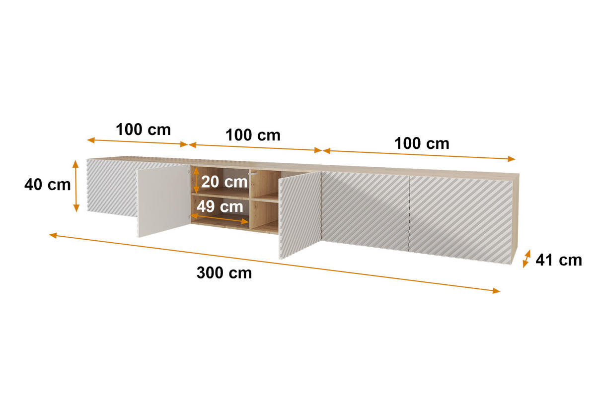 LOWBOARD ZENO-W 3x100x40x41 cm - Artisan / Weiß - Weiß, Holzwerkstoff (300/40/41cm) - ALTDECOR