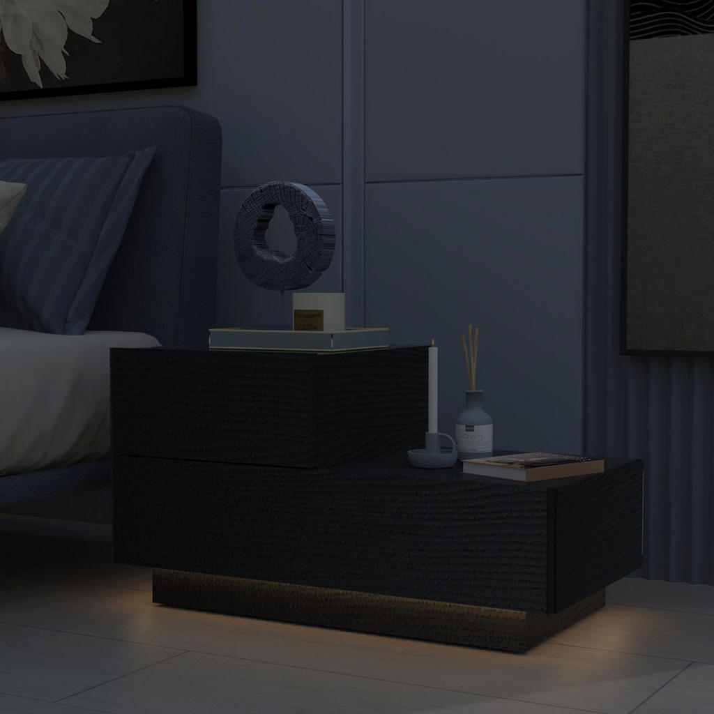 Thumbnail - moebel17 Nachttisch, Schwarz, Holzwerkstoff, Holz Optik, 2 Schubladen, L-Form, 70x38.3x22.3 cm, Schlafzimmer, Nachttisch...