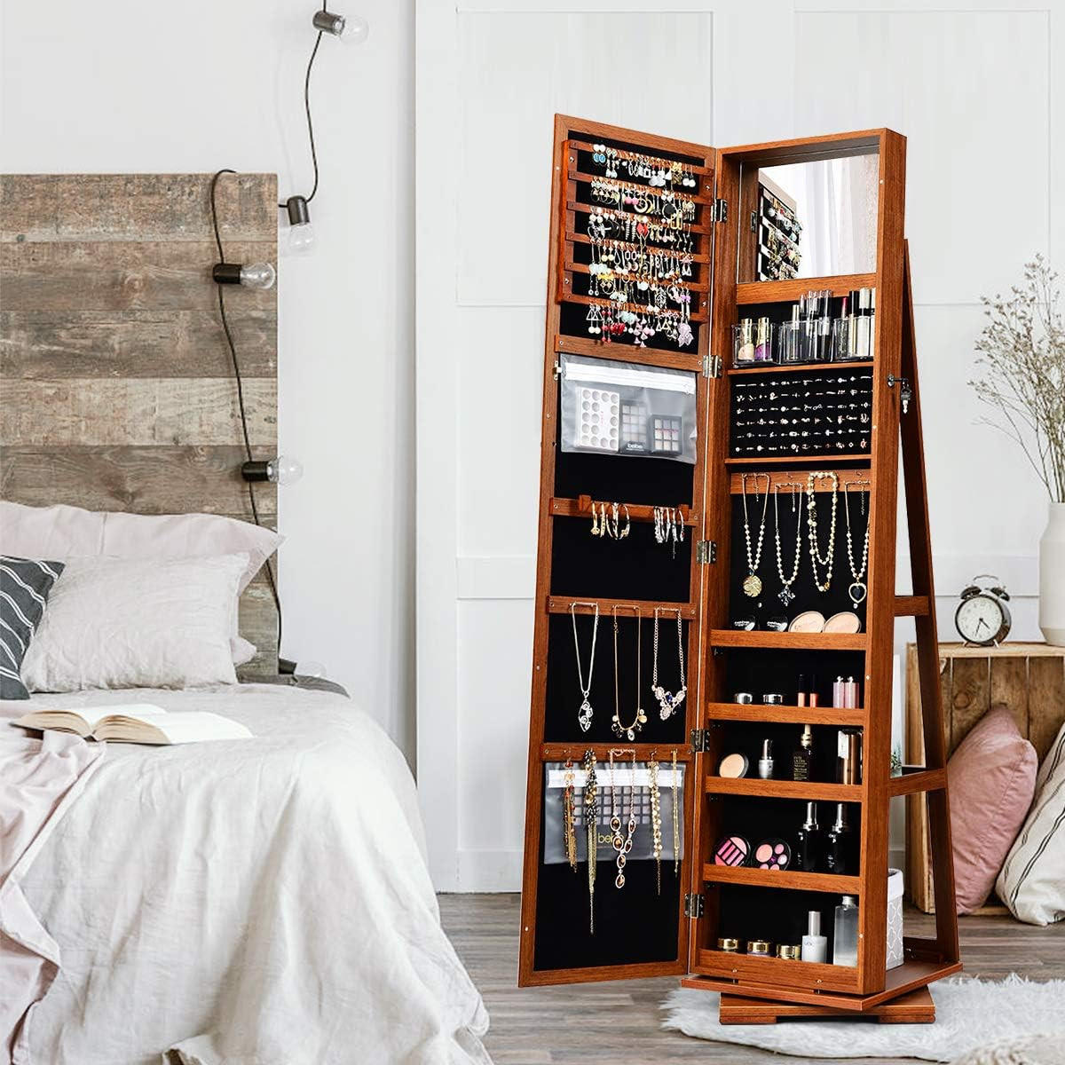 SCHMUCKSCHRANK 2 in 1 Leiterregal Braun - Braun, Holz (39/161/39cm) - COSTWAY