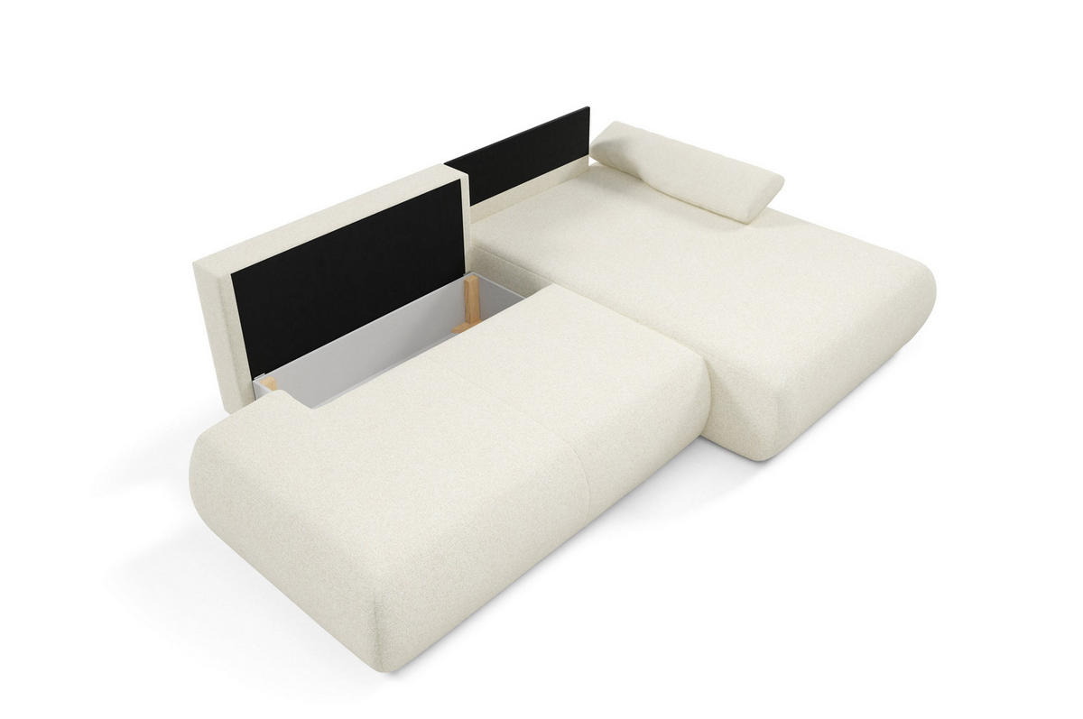 ECKSOFA DELTA R-S Creme Geflochtener Stoff mit Schlaffunktion - Creme, Holz (286/173.5cm) - MASSENO