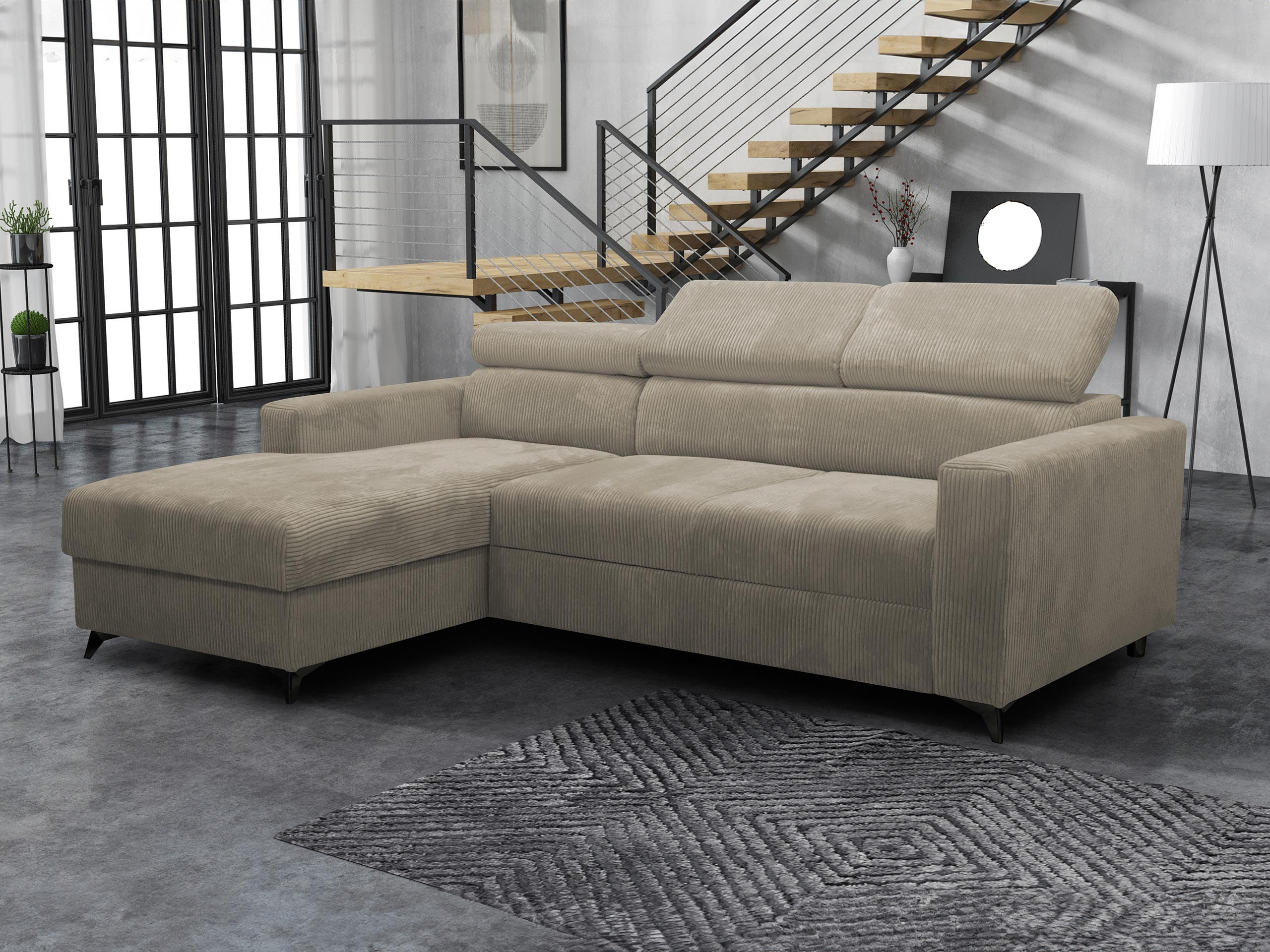 ECKSOFA Milano Premium Cord, Seite: Links LC+2R - Beige/Schwarz, Holz/Textil (236/172cm) - MIRJAN24
