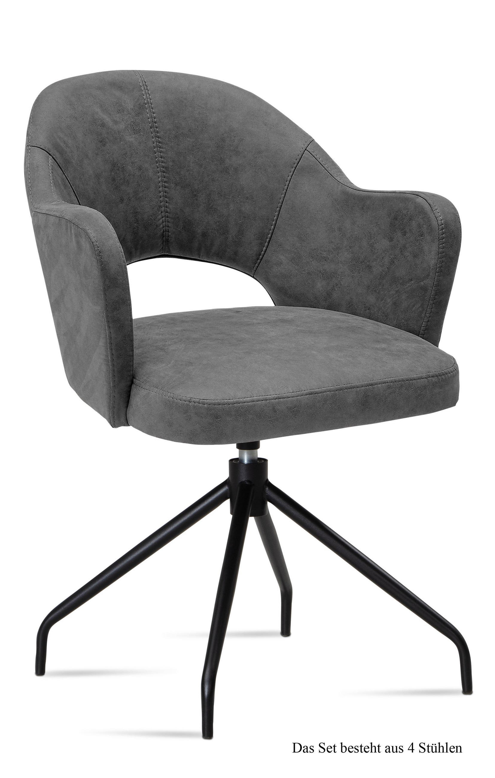 ARMLEHNSTUHL drehbar (4er-Set) Dorcas 59x87x61 Schwarz/Grau - Schwarz/Grau, Kunststoff (61/87/59cm) - 58aufmkessel