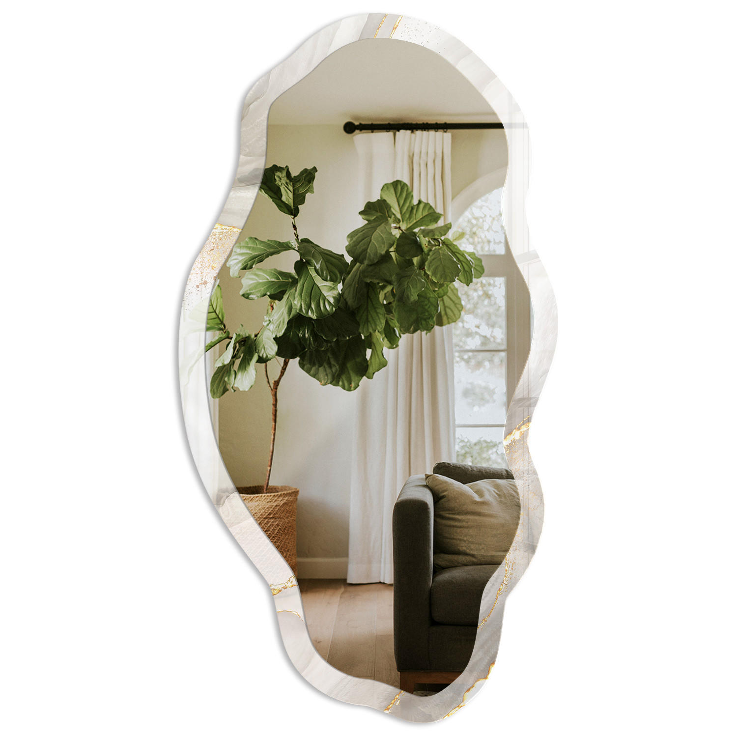 SPIEGEL 90x45 cm asymmetrisch mit Druck - Marmor-Eleganz - Transparent, Glas (45/90/0.4cm) - TULUP