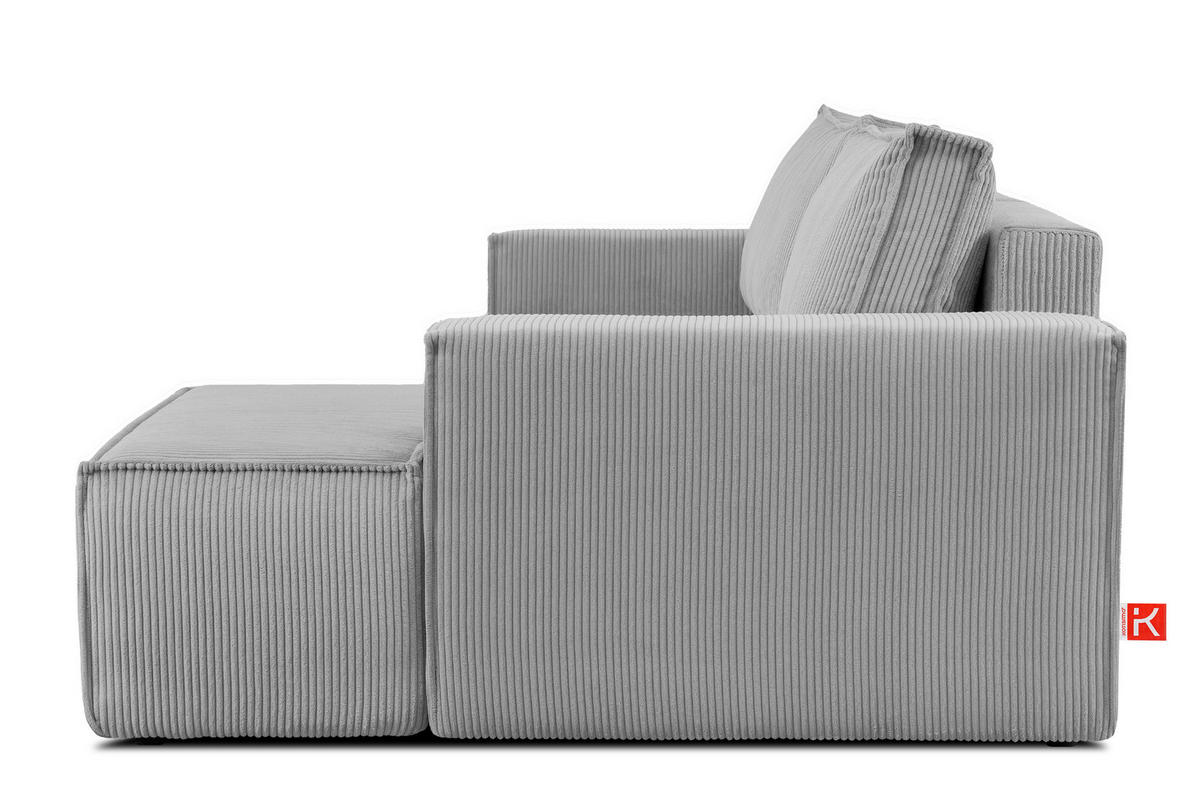 ECKSCHLAFSOFA-RECHTS NAPI in Pet Friendly Cord-Stoff, hellgrau - Hellgrau/Schwarz, Textil (262/148cm) - KONSIMO®
