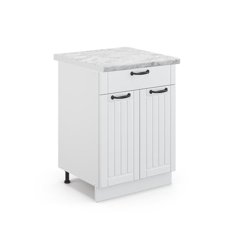KÜCHENUNTERSCHRANK Fame-Line Weiß Landhaus 60 cm mit Schublade AP Marmor - Creme/Weiß, Holzwerkstoff (60/82/60cm) - Vicco