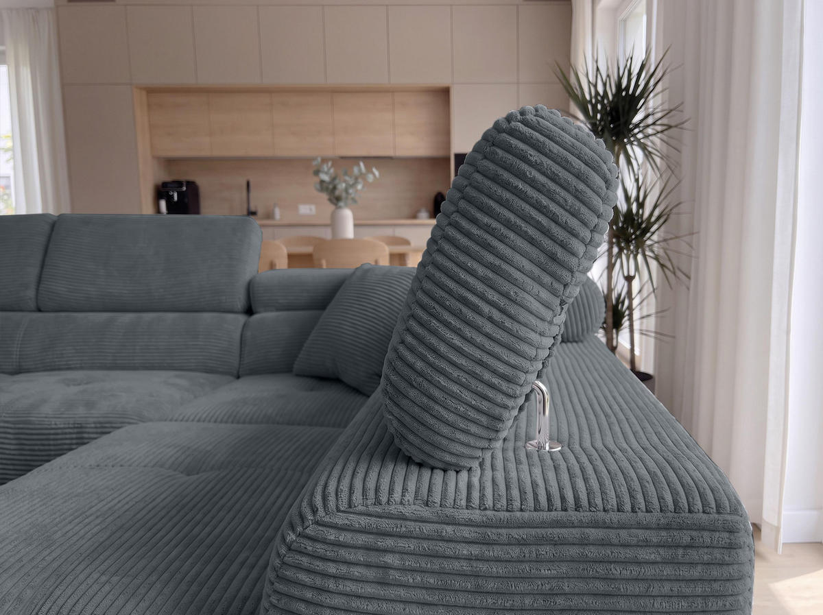 ECKSOFA L Form Konak Dunkelgrau 276/201/90 cm Rechts mit Schlaffunktion - Dunkelgrau/Silberfarben, Textil/Metall (276/203cm) - AX Living