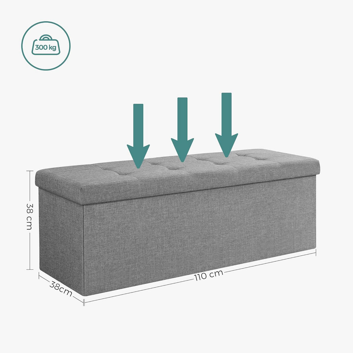 POUF Hellgrau 110x38 cm LSF77G Mit Stauraum - Grau, Holzwerkstoff (110/38/38cm)