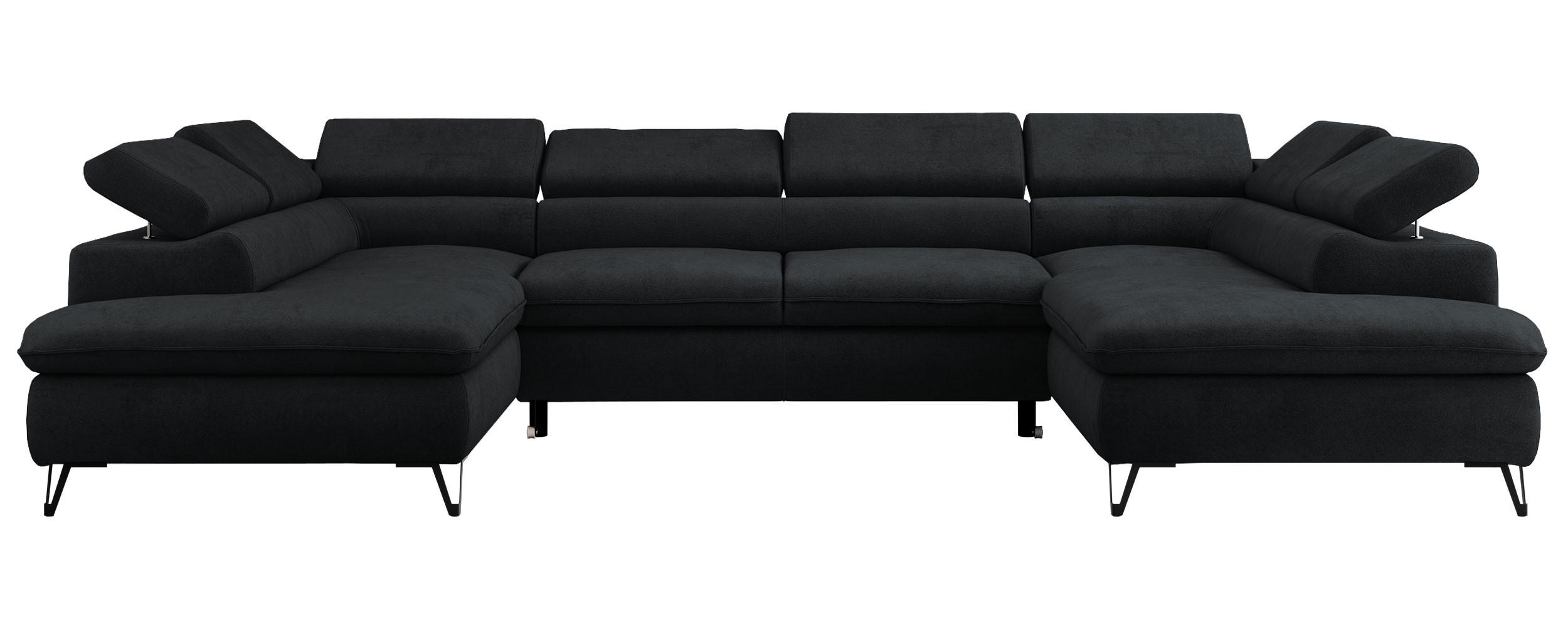 WOHNLANDSCHAFT PETER U Samt Schwarz - Schwarz, Textil/Metall (346/76/208cm) - MKS
