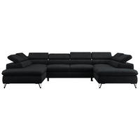 WOHNLANDSCHAFT PETER U Samt Schwarz - Schwarz, Textil/Metall (346/76/208cm) - MKS