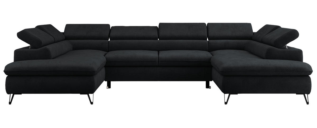 WOHNLANDSCHAFT PETER U Samt Schwarz - Schwarz, Textil/Metall (346/76/208cm) - MKS