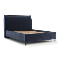 POLSTERBETT Shell Marineblau 140/200 cm im Chenille-Stoff - Schwarz/Naturfarben, Holz/Holzwerkstoff (140/200cm) - Maison de Reve