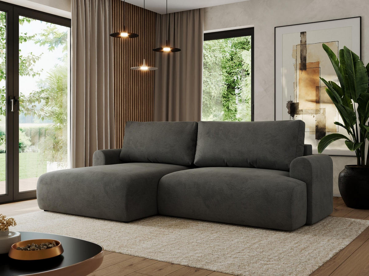 ECKSCHLAFSOFA TONO L Dunkelgrau Velvet - links - Dunkelgrau/Schwarz, Kunststoff/Textil (260/150cm) - MKS