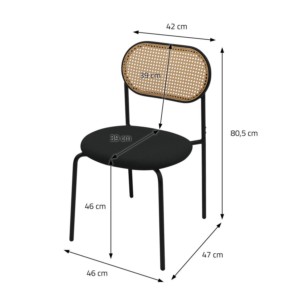 ESSZIMMERSTUHL 2er Set - Schwarz, Metall (47/80.5/46cm) - ML-DESIGN