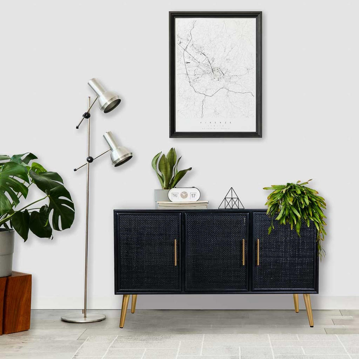 SIDEBOARD aus Holz und Netz, Schwarz 120x42x71 - Schwarz, Holz (120/71/41.5cm) - Wanderlust