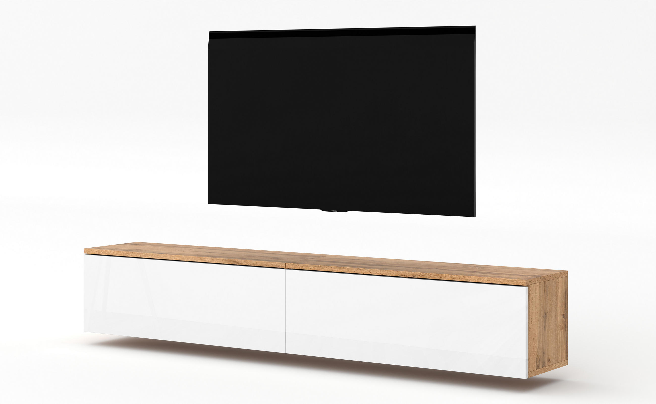 LOWBOARD Loriano 2x100 Eiche Wotan, Weiß Hochglanz 200/34/32 cm – TV Bank - Braun/Weiß, Holzwerkstoff/Kunststoff (200/34/32cm) - AX Living