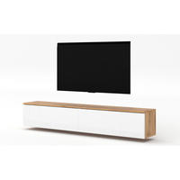 LOWBOARD Loriano 2x100 Eiche Wotan, Weiß Hochglanz 200/34/32 cm – TV Bank - Braun/Weiß, Holzwerkstoff/Kunststoff (200/34/32cm) - AX Living