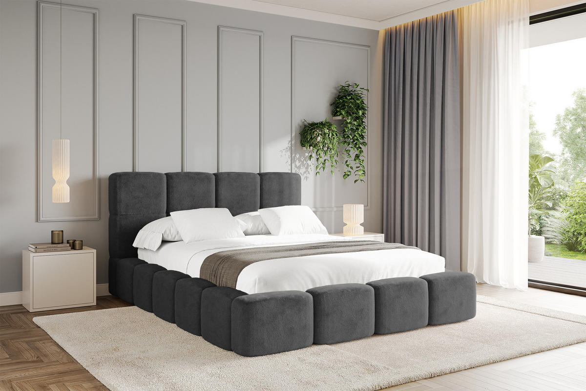 POLSTERBETT mit Bettkasten und Lattenrost, Bett mit Kopfteil, Boxbett ohne Matratze, Doppelbett mit Stauraum - NATA 120x200 Dunkelgrau - Dunkelgrau, Holzwerkstoff/Textil (120/200cm) - ALTDECOR