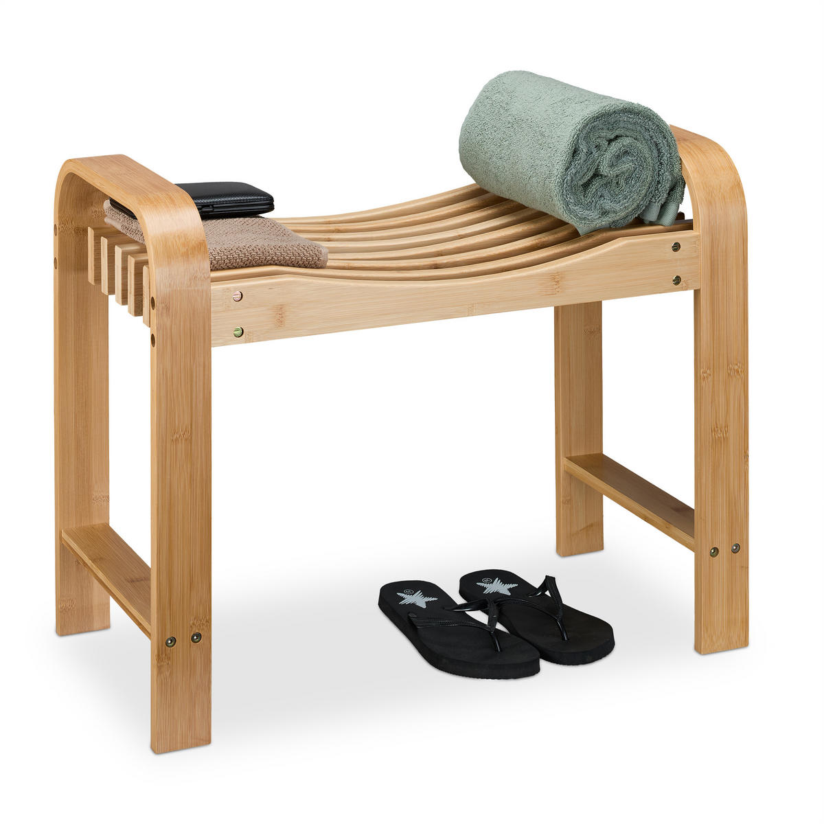 BADHOCKER - Hellbraun, Holz (65/54/33cm) - Relaxdays