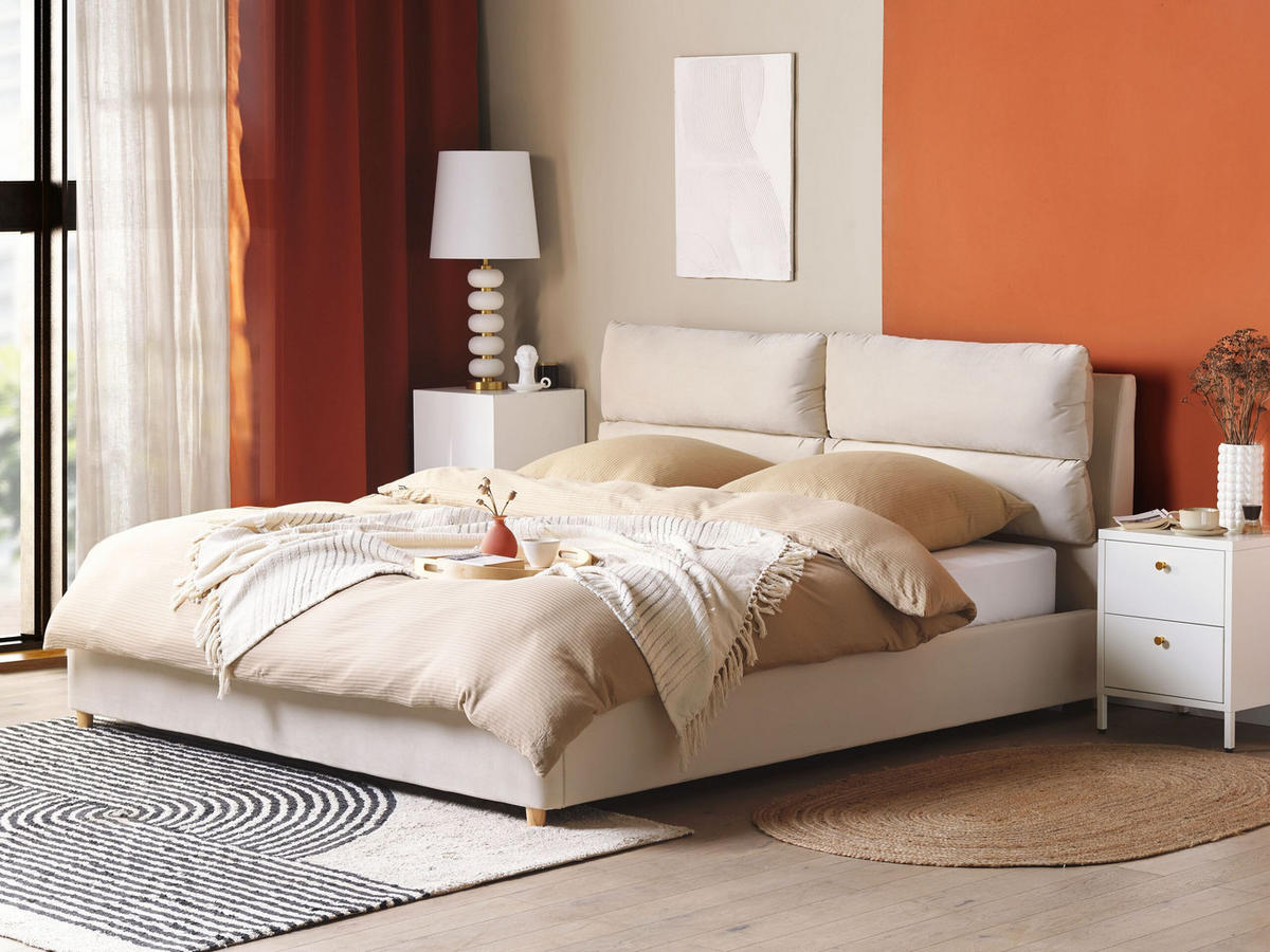 POLSTERBETT 180/200cm Helles Beige Batilly - Beige, Textil (180/200cm) - Beliani