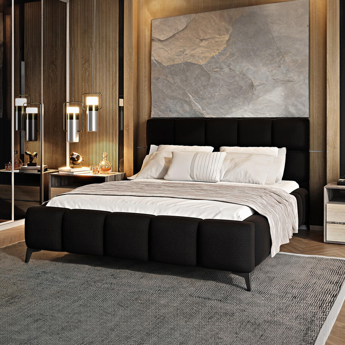 BOXSPRING POSTEL 180/200 Mira Černá - černá, dřevo (180/200cm) - Petits-meubles