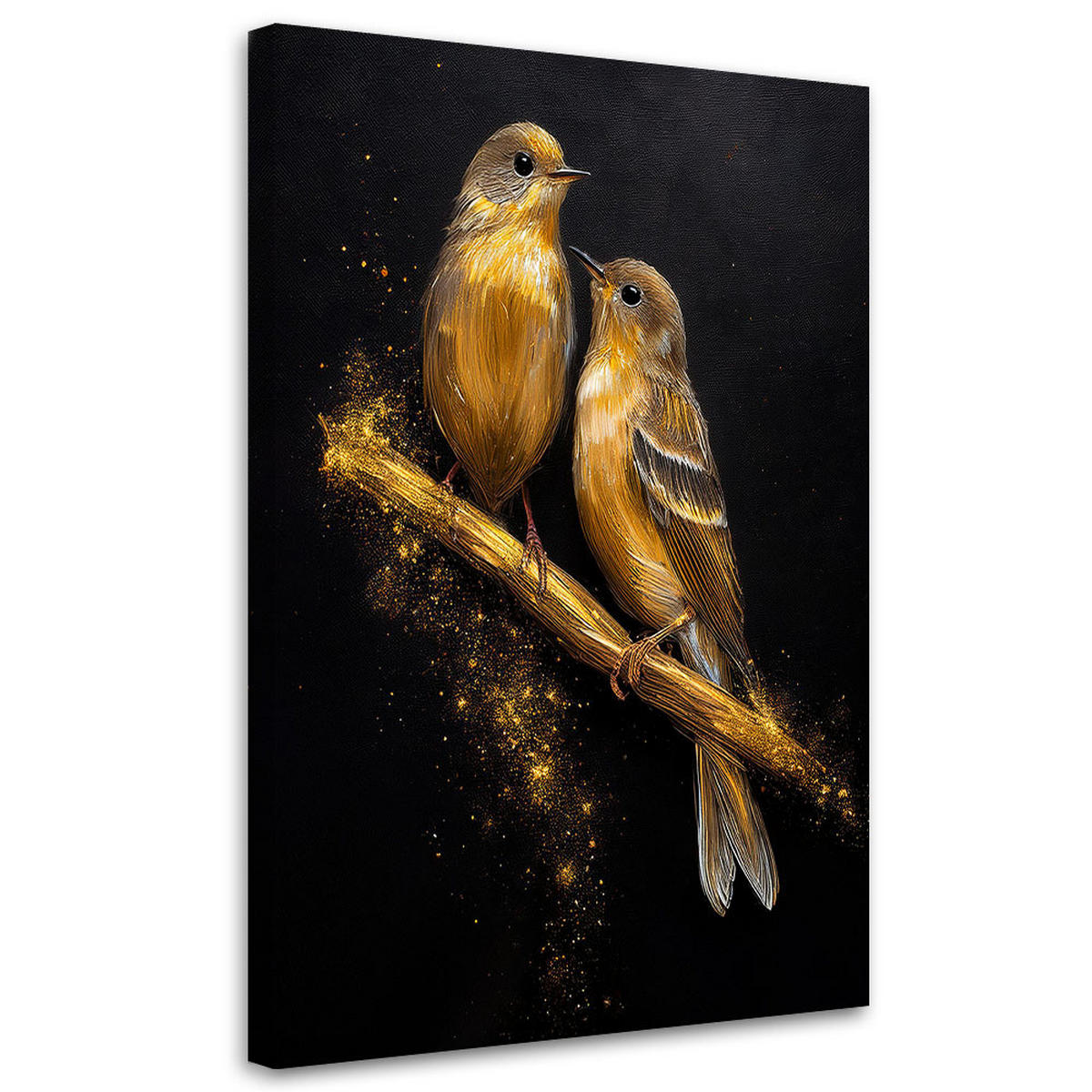 WANDBILD goldene vögel auf einem ast. tiere - Schwarz, Textil (40/60cm) - Feeby