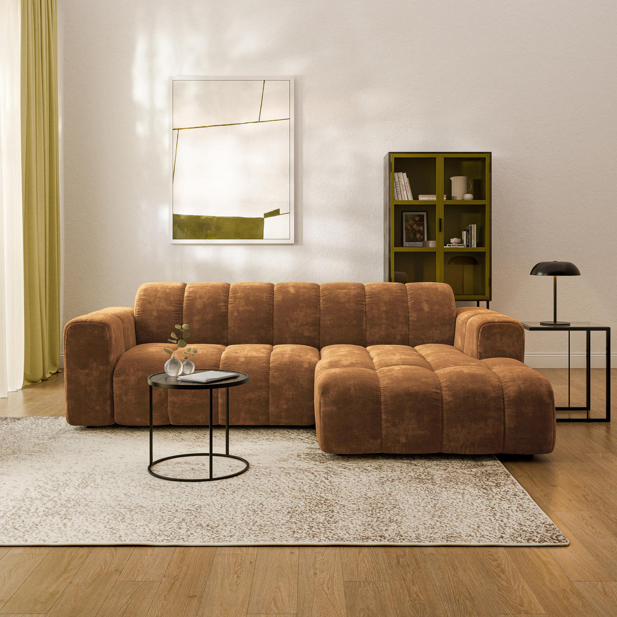 ECKSOFA TISI Hellbraun Chenille - Hellbraun, Holz (274/165cm) - MASSENO