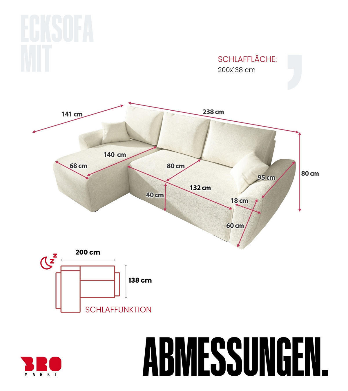 ECKSOFA Rotterdam mit Schlaffunktion Beige Bouclé - Beige, Textil (238/141cm) - Bromarkt