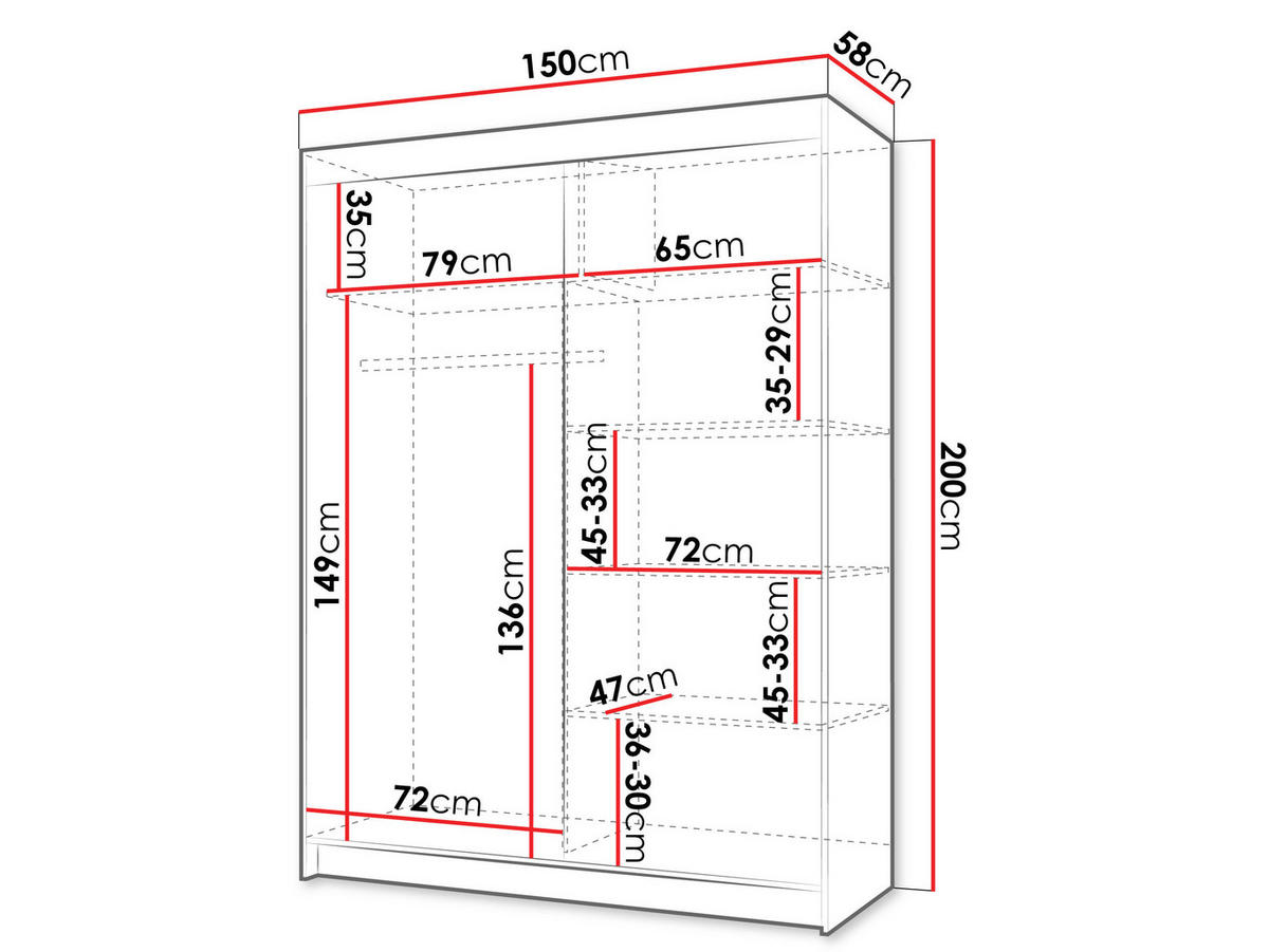 SCHIEBETÜRENSCHRANK Infinity III 150 - Nussbaumfarben/Schwarz, Holzwerkstoff/Kunststoff (150/200/58cm) - MIRJAN24