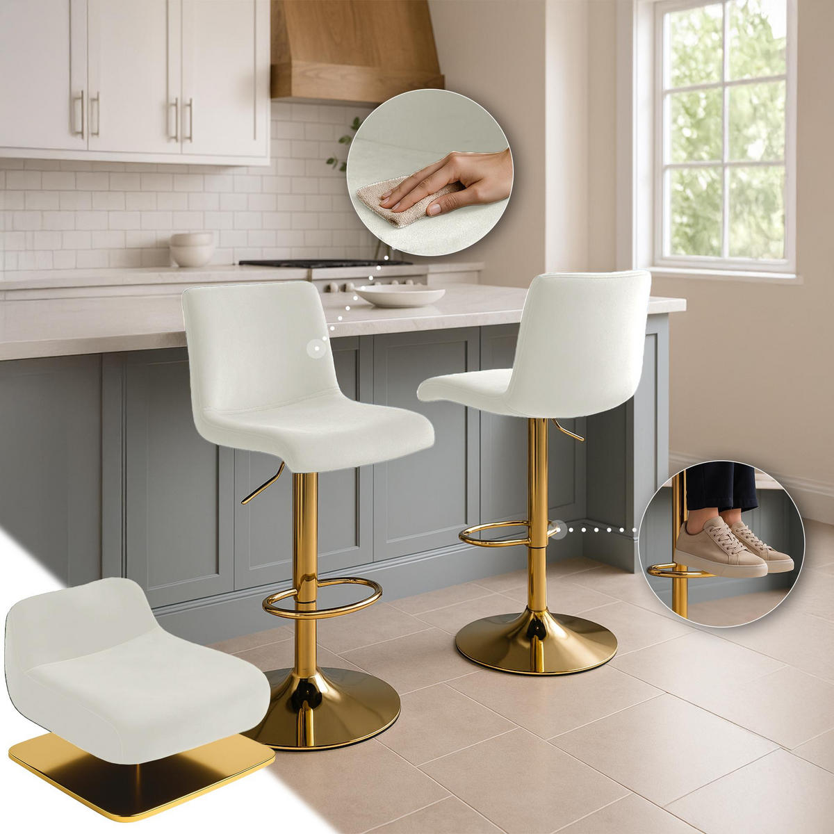 BARHOCKER Samt Creme - Creme, Textil (39/83/36cm) - CLP