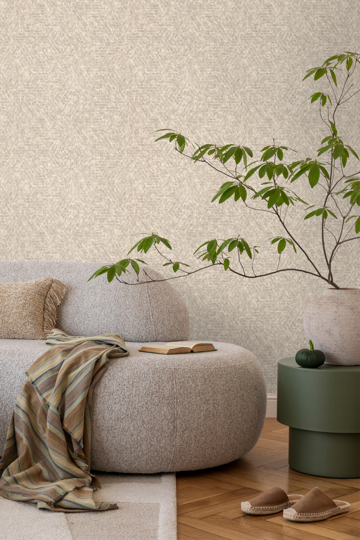 TAPETE grafische Linien 53 cm x 10 m - Beige, Papier (53/1000cm) - Sanders & Sanders