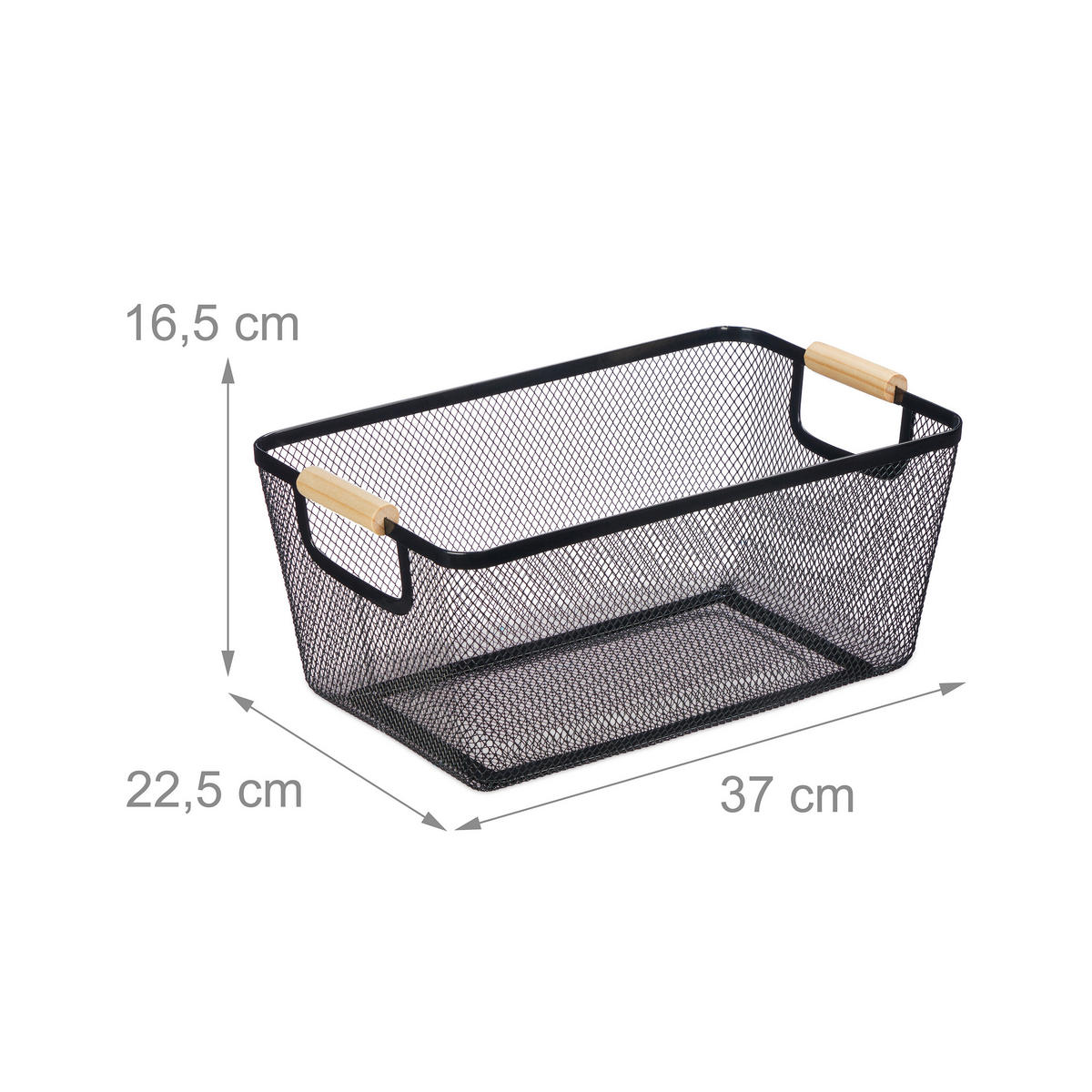 DRAHTKORB - Schwarz, Holz/Metall (37/16.5/22.5cm) - Relaxdays