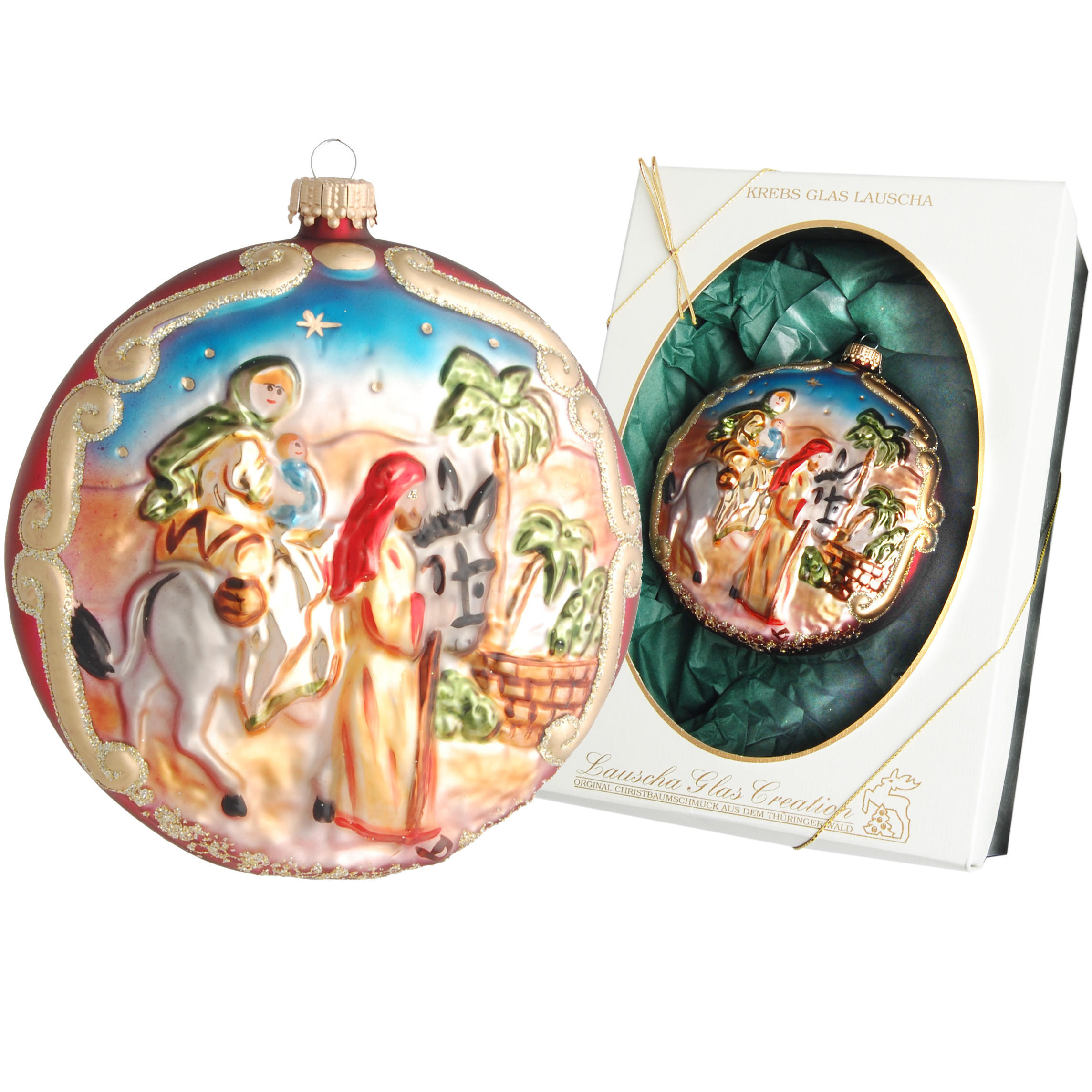 CHRISTBAUMSCHMUCK Taler Flucht nach Ägypten Mehrfarbig 12cm (Glas / 1 Stk.) - Multicolor, Glas (11/12/4cm) - Krebs Glas Lauscha