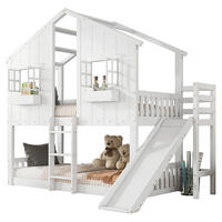 ETAGENBETT 90/200 cm in Weiß/Natur mit Rutsche, Dach und Fenstern - Weiß, Holz (90/200cm) - OKMYHOME