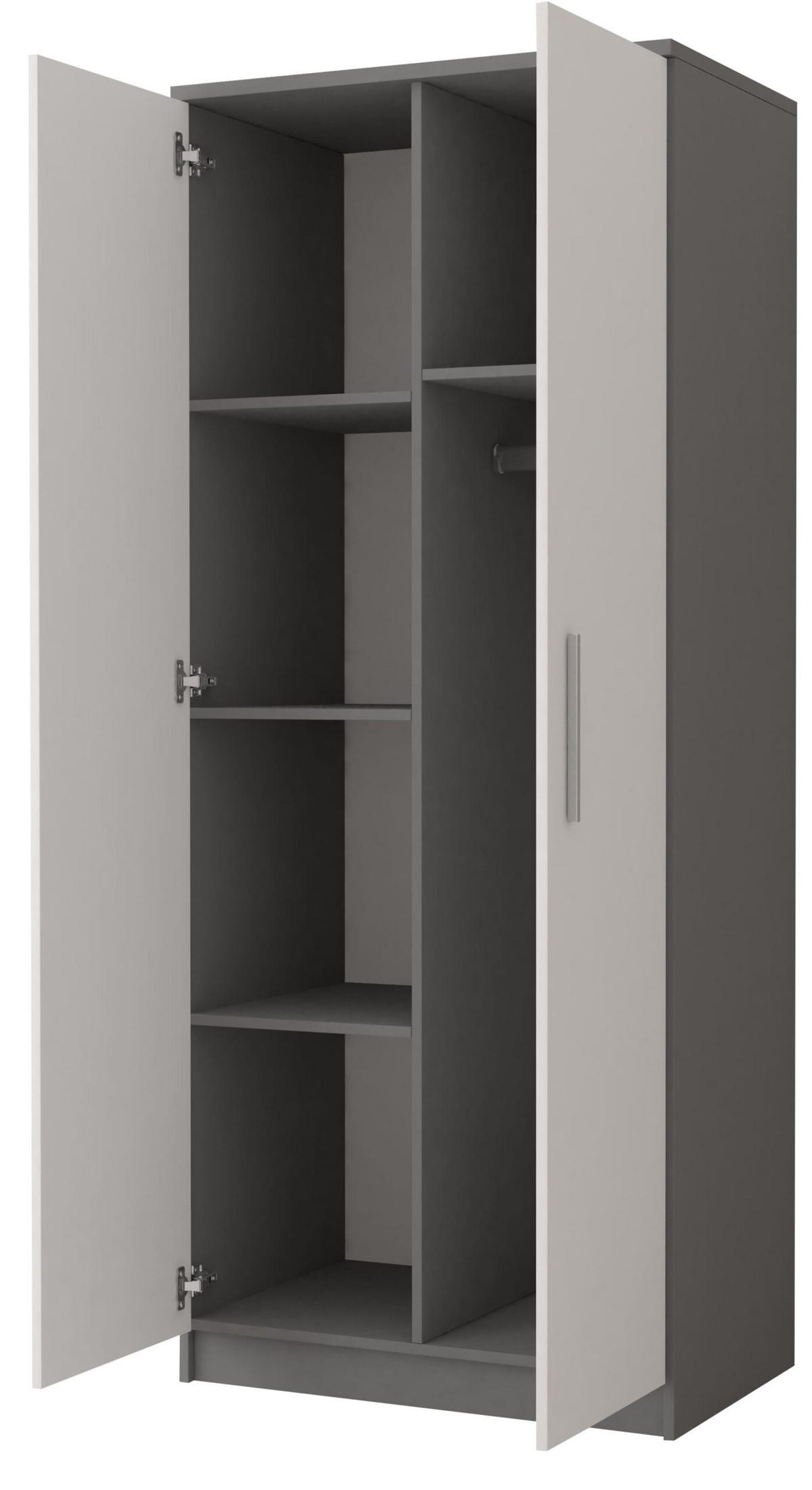 DREHTÜRENSCHRANK - MARSALA 2D Grau + Wieß - Weiß/Grau, Holzwerkstoff/Metall (80/193/50cm) - Möblo