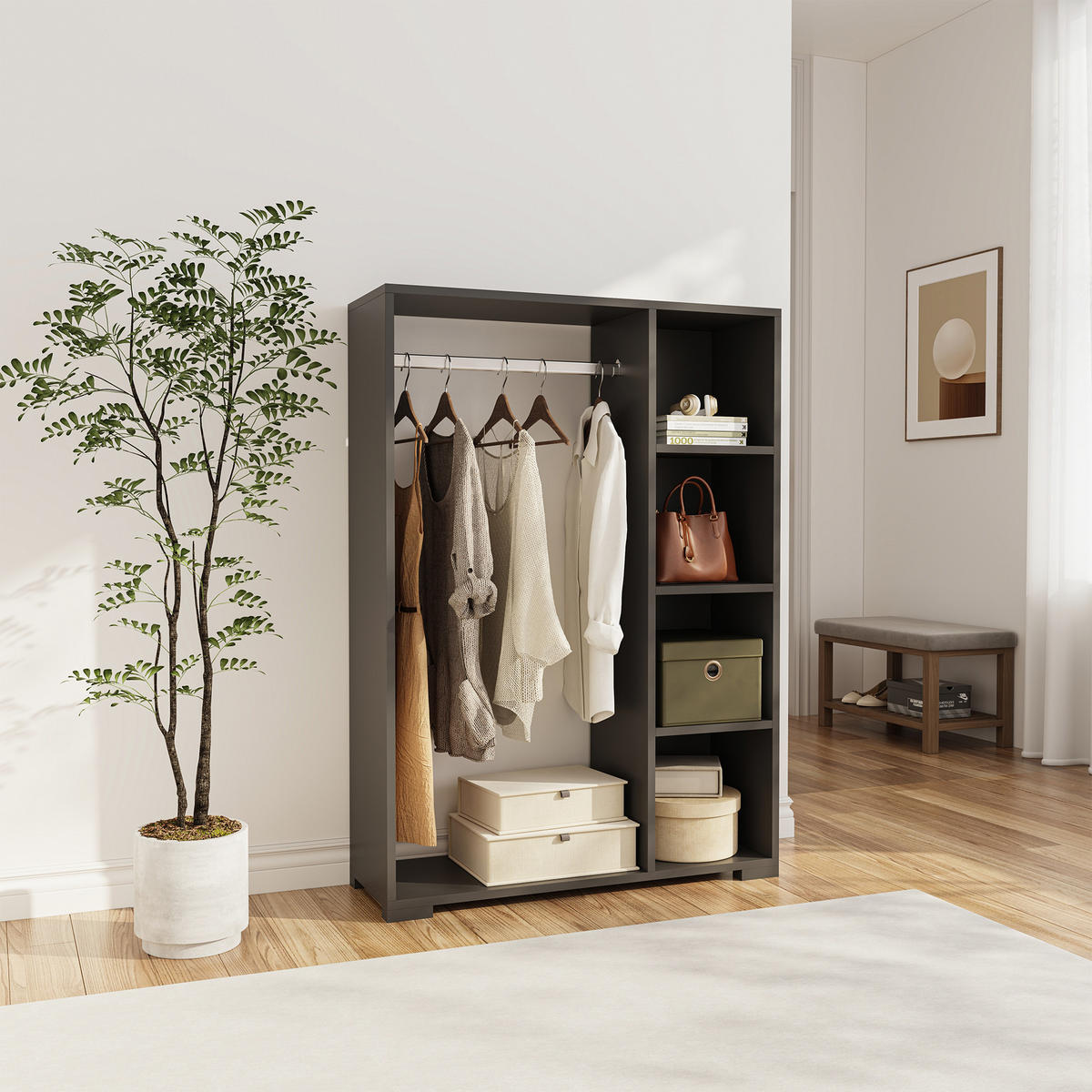 KLEIDERSCHRANK Nesbyen - Anthrazit, Holzwerkstoff/Kunststoff (90/126/30cm) - [en.casa]