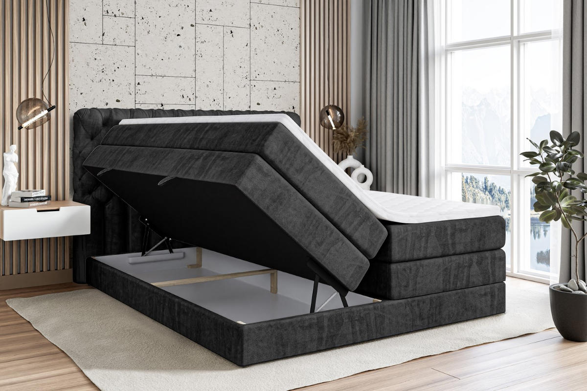 BOXSPRINGBETT BOXI8 KING - 120x200 - H3/H4 - Schwarz - Schwarz, Holzwerkstoff (120/200cm) - ALTDECOR