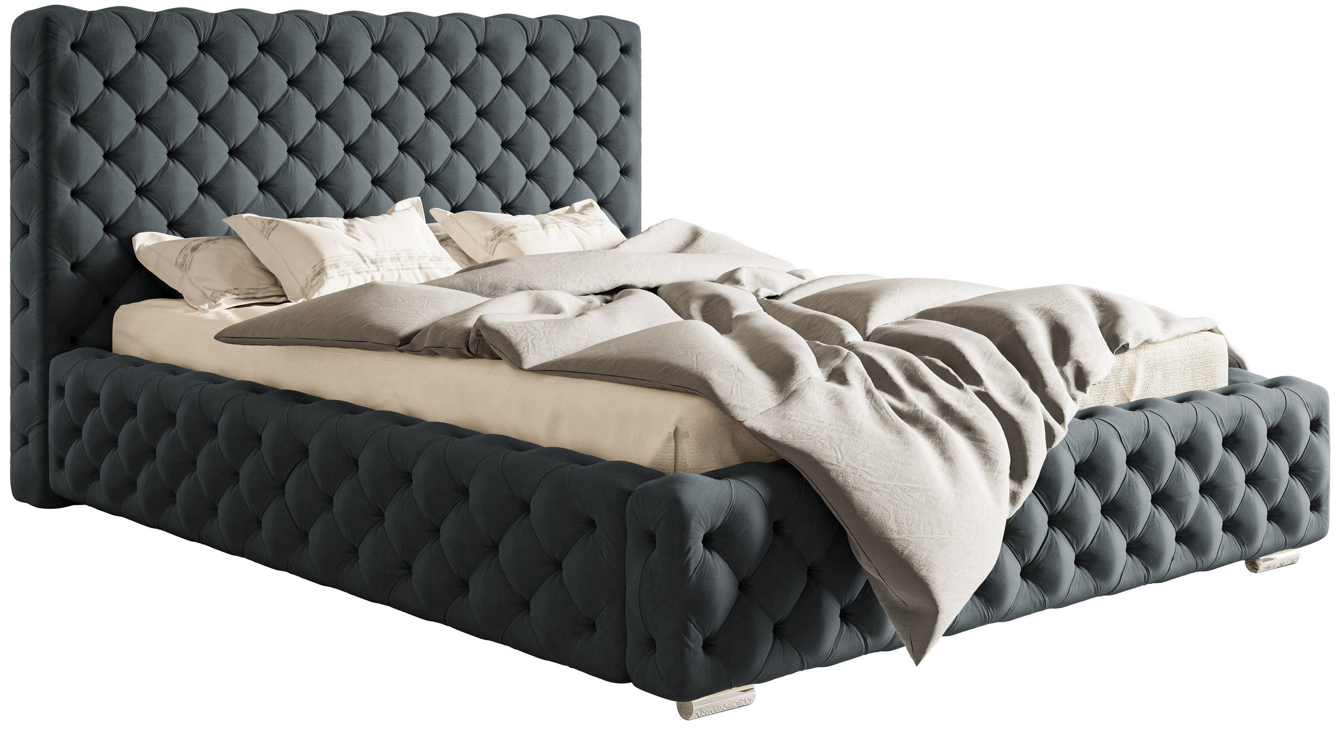 POLSTERBETT 180x200 mit Bettkasten Adonis, Glamour, Dunkelgrau - Dunkelgrau, Holz/Textil (180/200cm) - Emporius