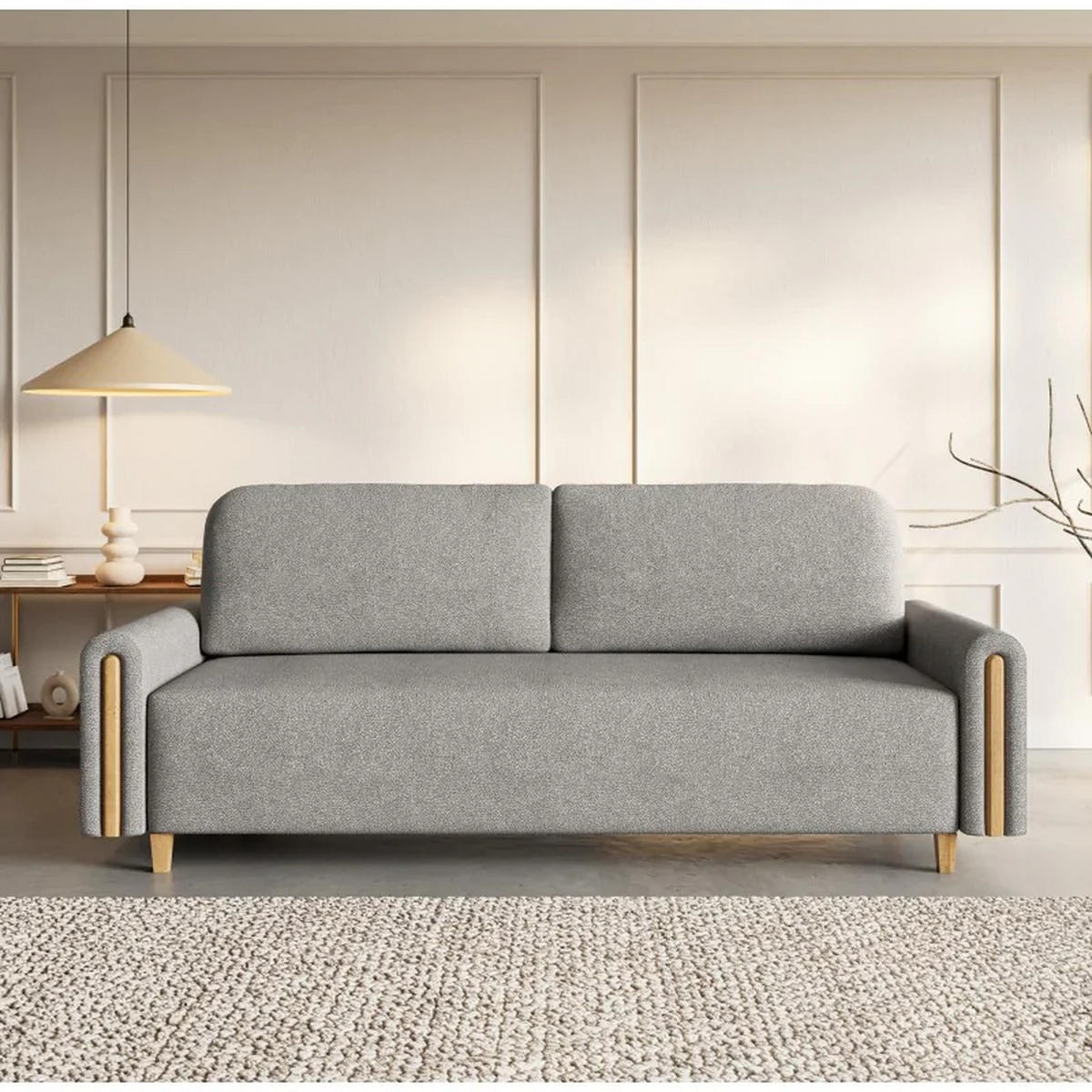 SCHLAFSOFA Modern, Sofa mit Schlaffunktion und Bettkasten, Farbe: Grau / Braun, Bouclé-Stoff - Braun/Grau, Textil (236/93/97cm) - Sepro Meble