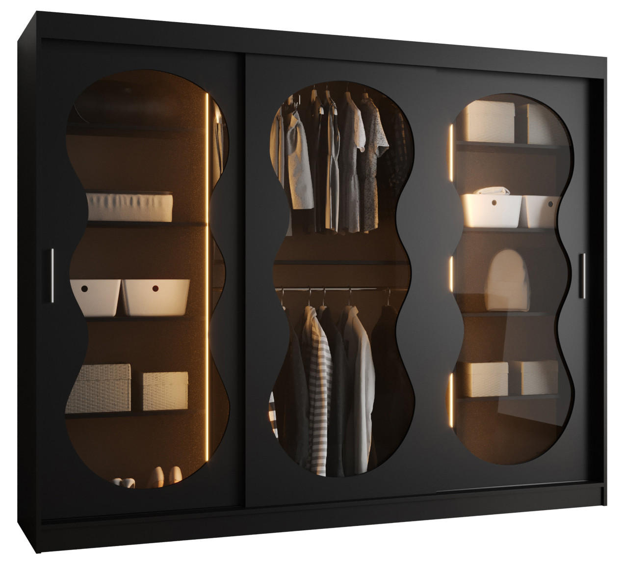 SCHWEBETÜRENSCHRANK 200/250/62 3-türig - Schwarz, Holz (250/200/62cm) - Abiks Möbel