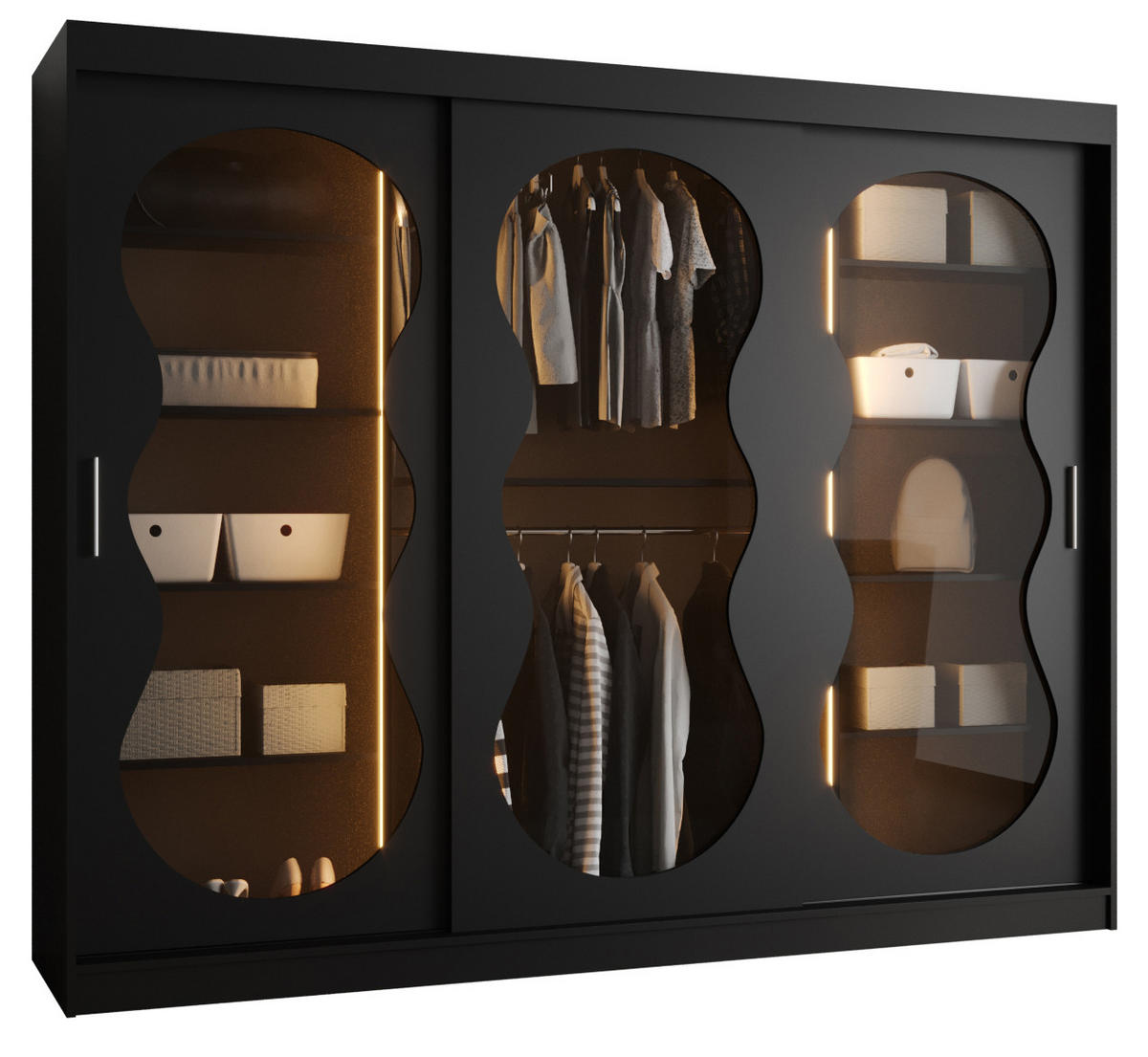 SCHWEBETÜRENSCHRANK 200/250/62 3-türig - Schwarz, Holz (250/200/62cm) - Abiks Möbel