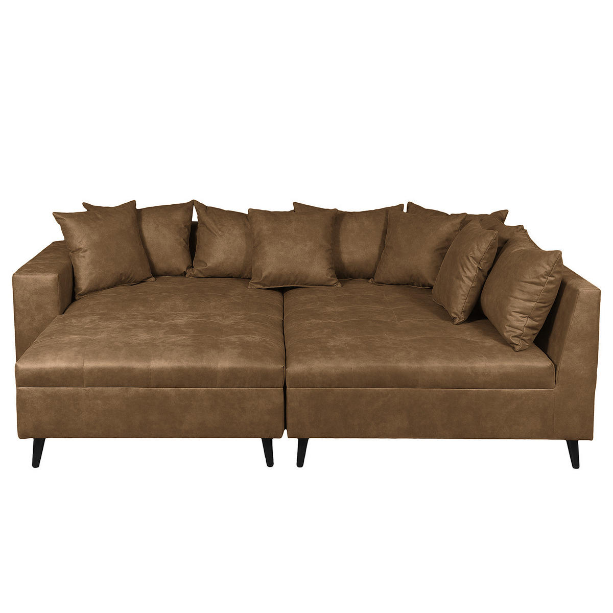 ECKSOFA mit Ottomane und Hocker - Schwarz/Braun, Birkenholz/Textil (247/174cm) - home24