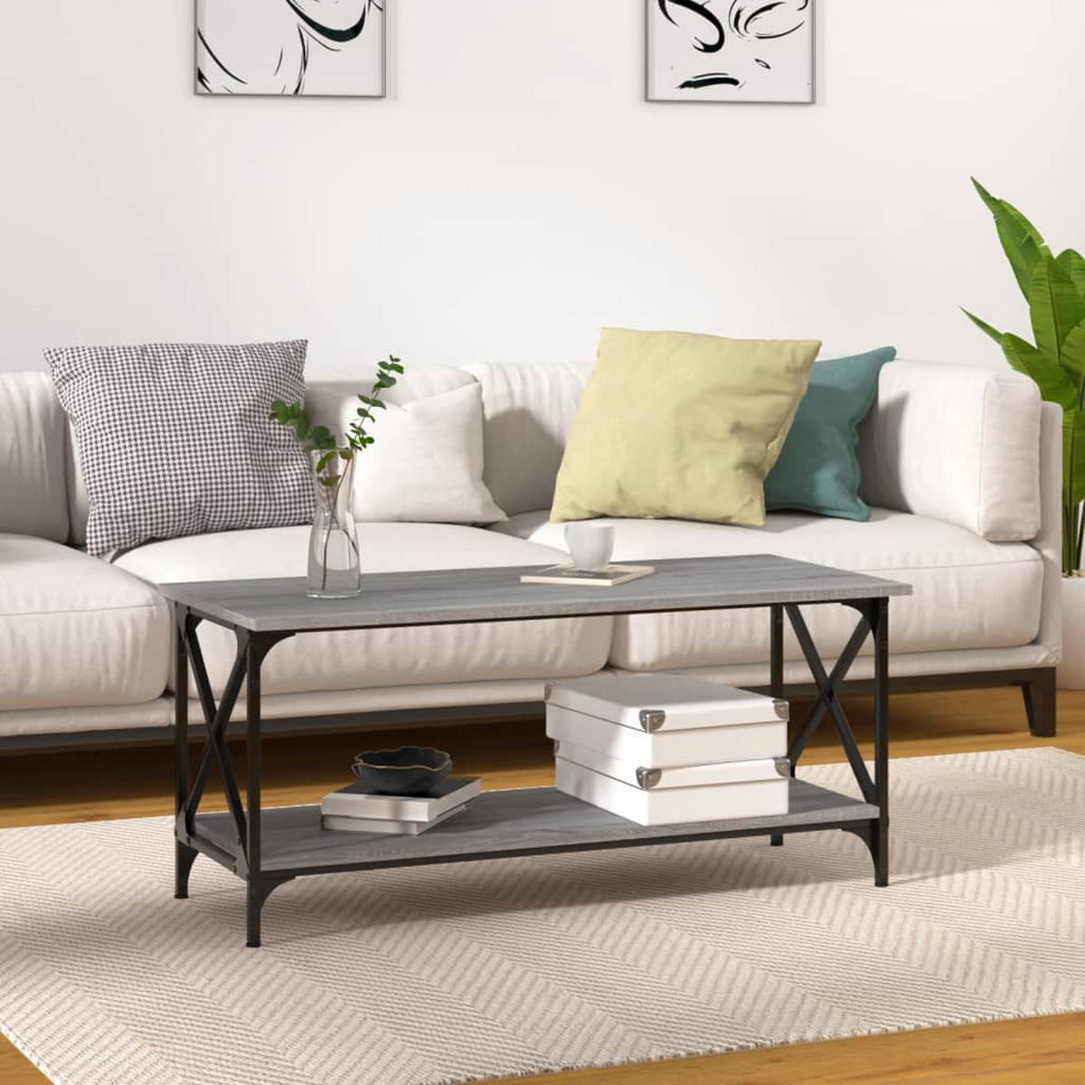 COUCHTISCH Grau Sonoma 100x45x45 cm Holzwerkstoff und Eisen - Grau, Holzwerkstoff (100/45/45cm) - furnicato